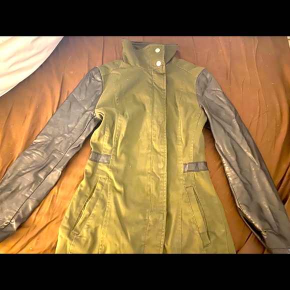 H&M army jacket with faux leather sleeves